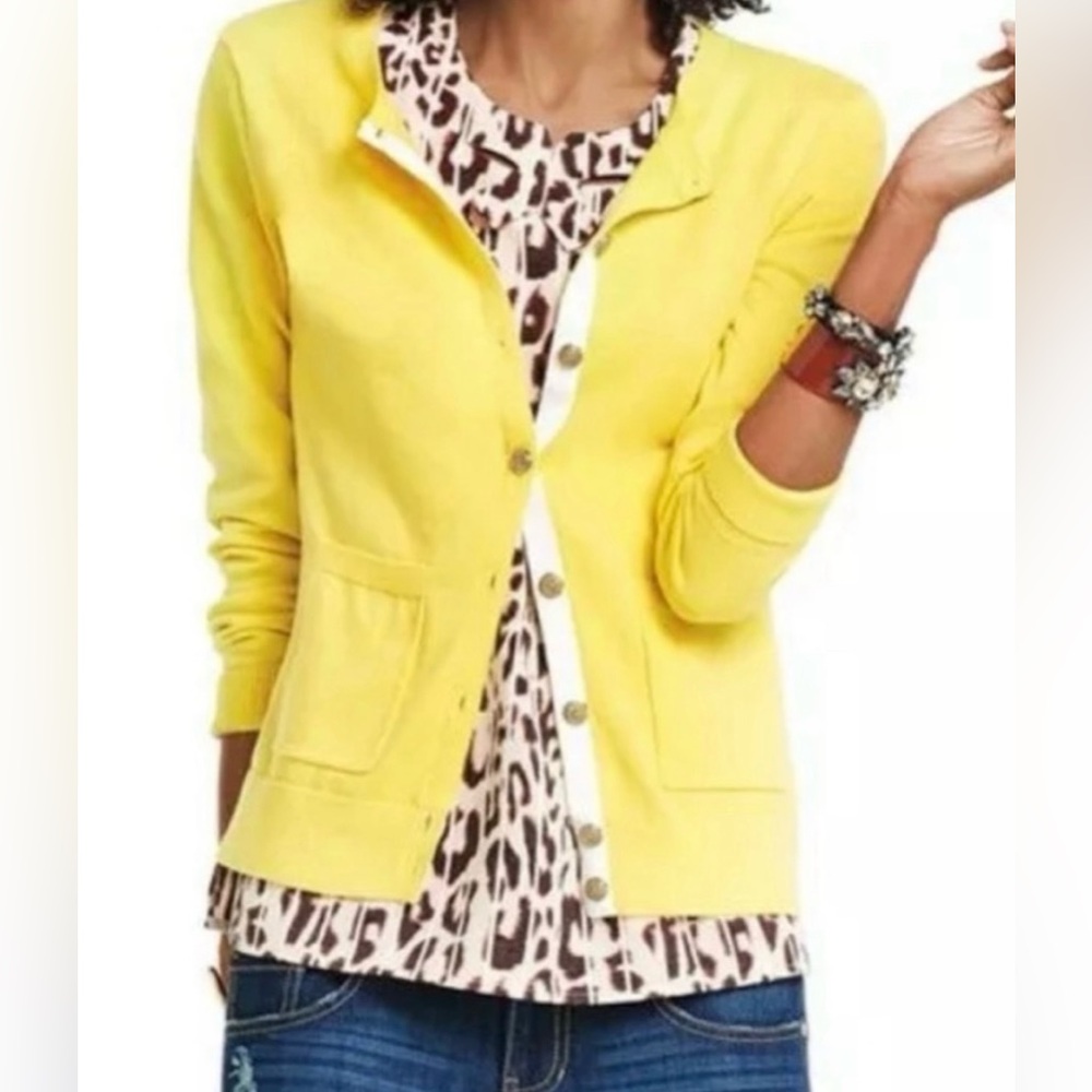 CAbi yellow, gray and cream Belle cardigan.  Good used condition. Size Medium.